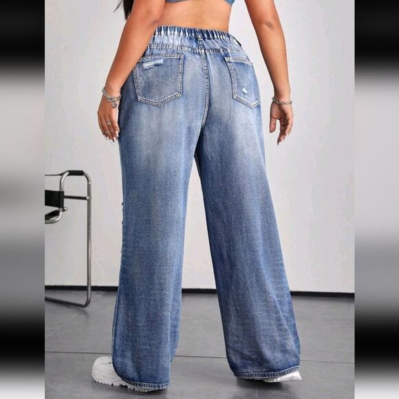 Super trendy wide leg Distressed Jeans sz 2x - Picture 3 of 5